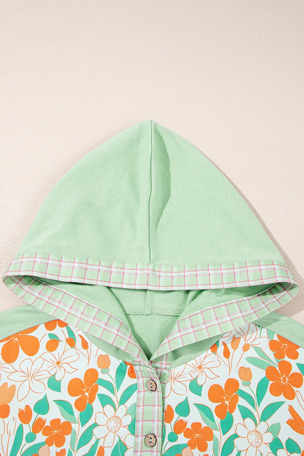 Clearly Aqua Lace Floral Patchwork Hooded Henley Top - MAD RUFFI