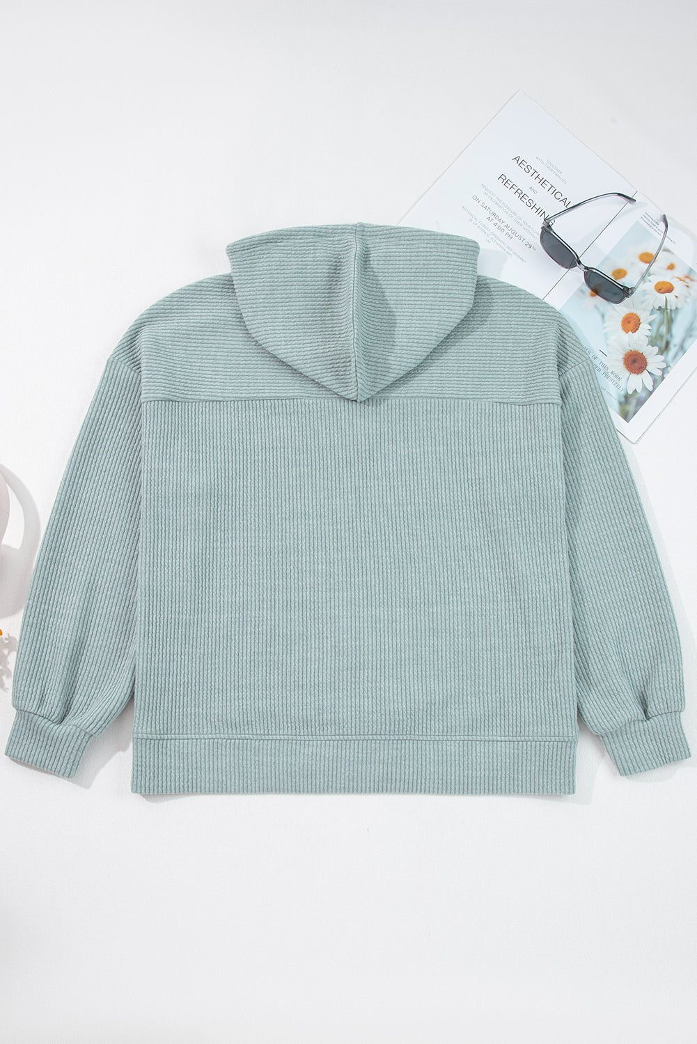 Clearly Aqua Ribbed Drop Shoulder Knit Hoodie - MAD RUFFI