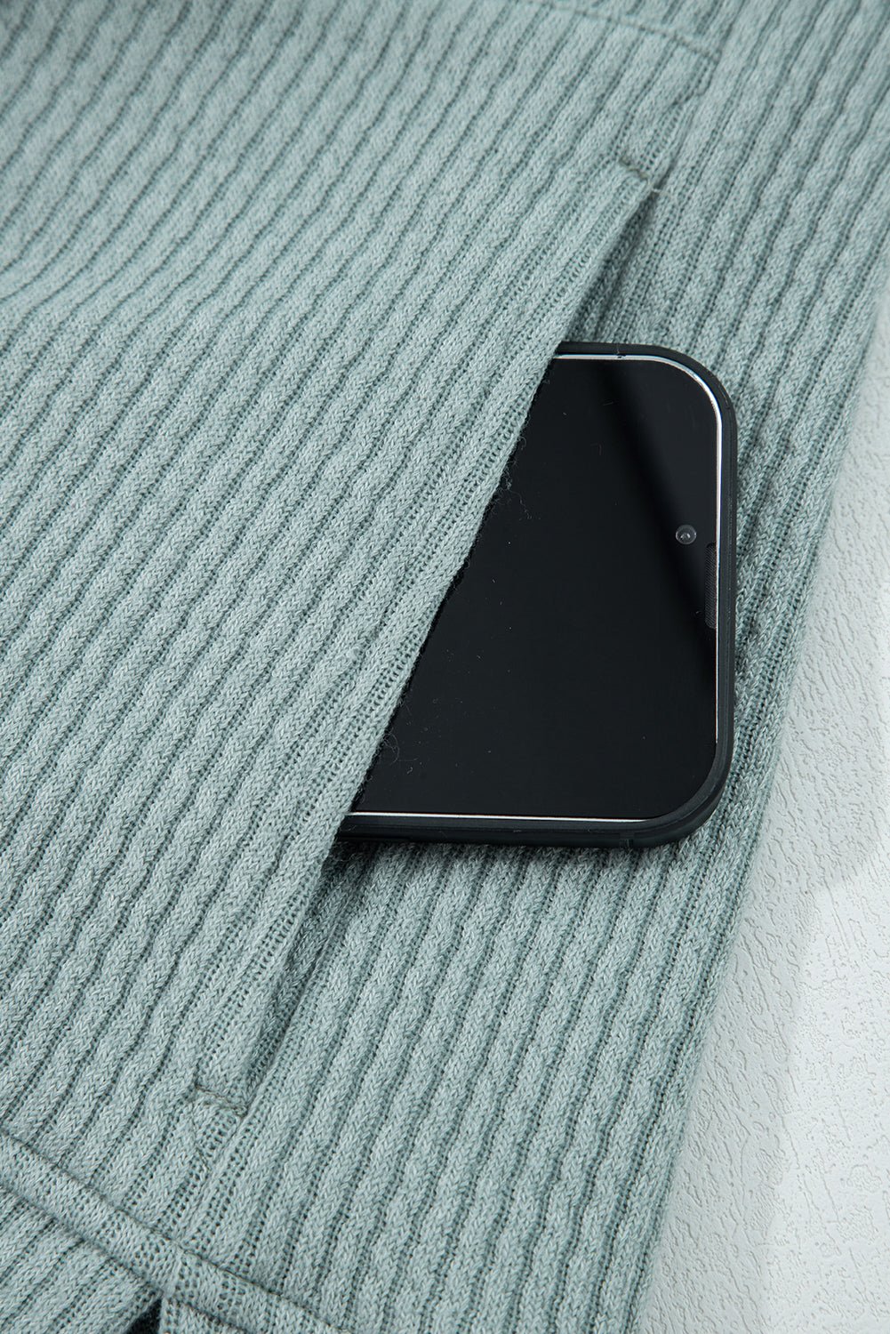 Clearly Aqua Ribbed Drop Shoulder Knit Hoodie - MAD RUFFI