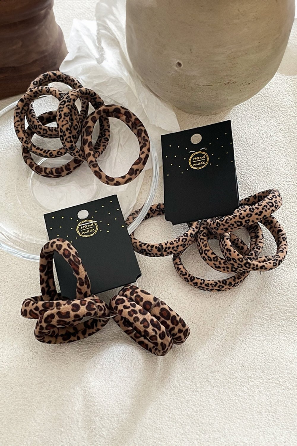 Coffee 5pcs Leopard Elastic Hair Tie Set - MAD RUFFI