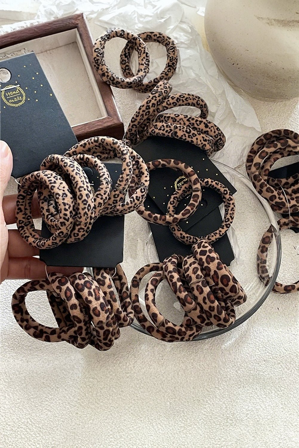 Coffee 5pcs Leopard Elastic Hair Tie Set - MAD RUFFI