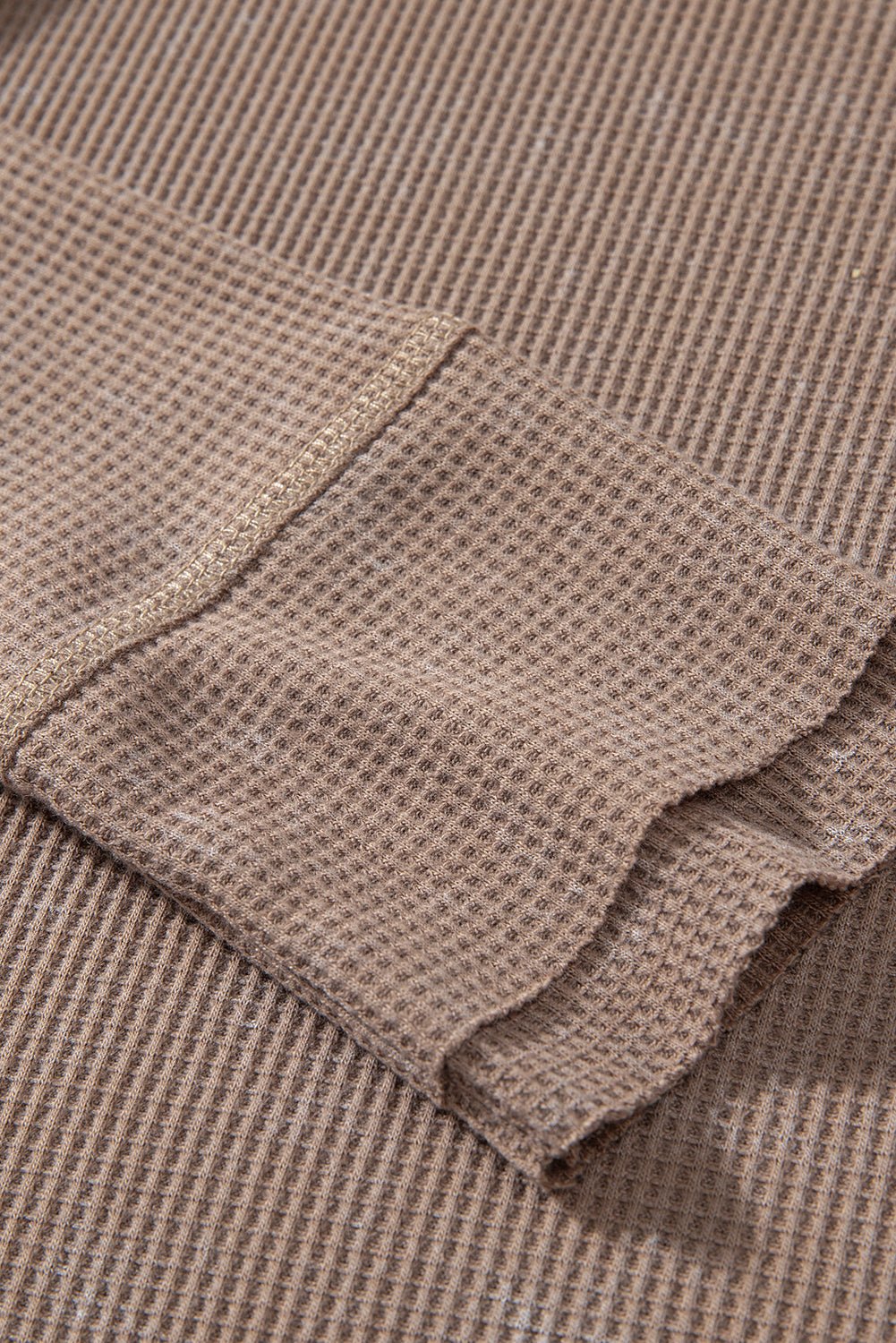 Coffee Button V Neck Waffle Knit Top - MAD RUFFI