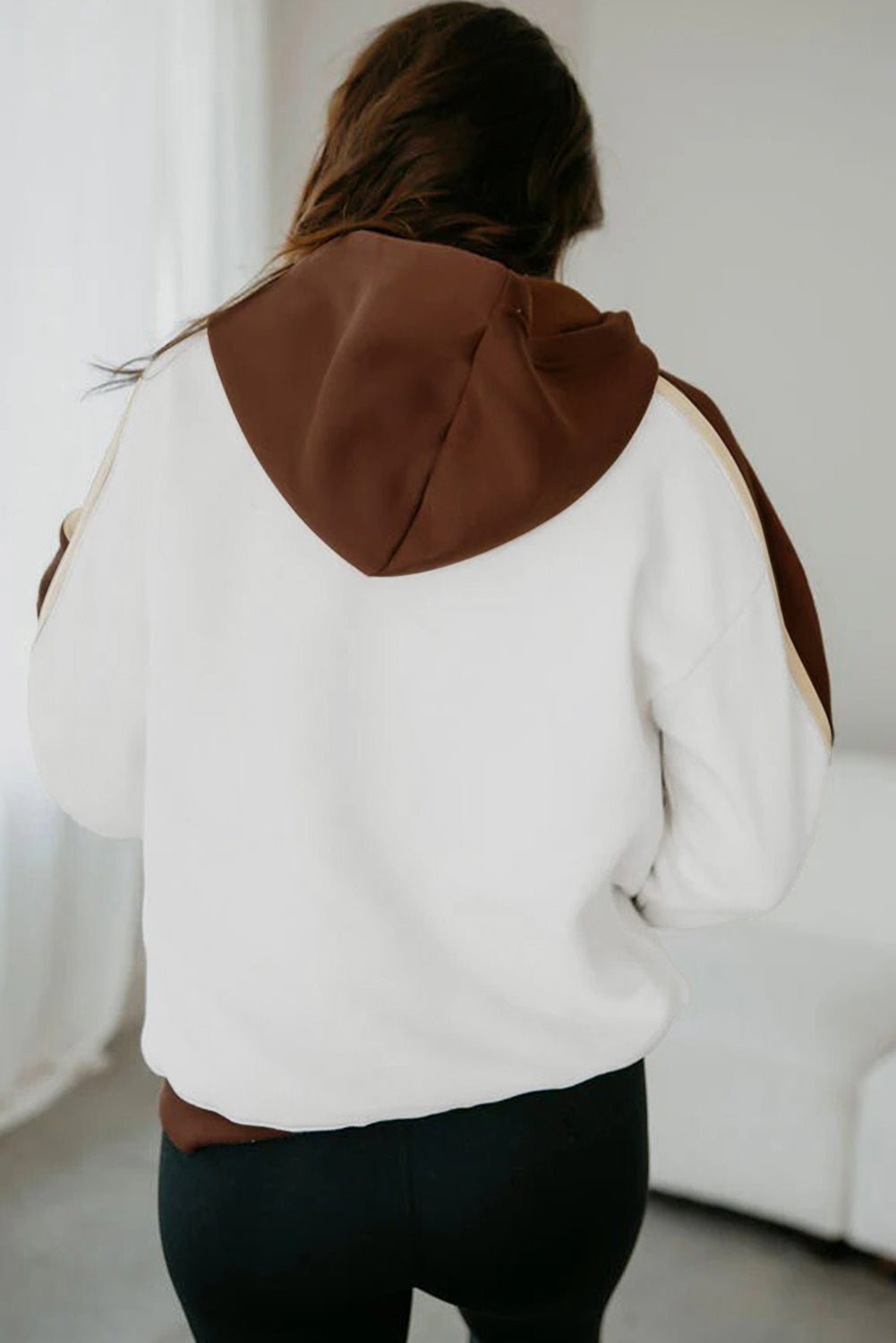 Coffee Colorblock Kangaroo Pocket Long Sleeve Hoodie - MAD RUFFI
