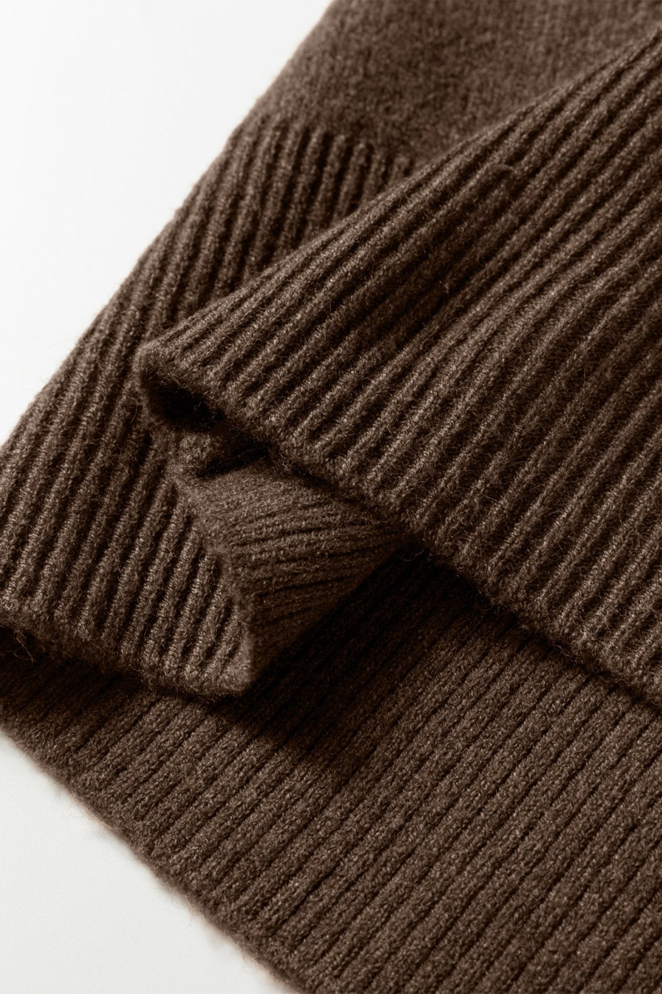 Coffee Dotted Print Ribbed Edge Knit Sweater - MAD RUFFI