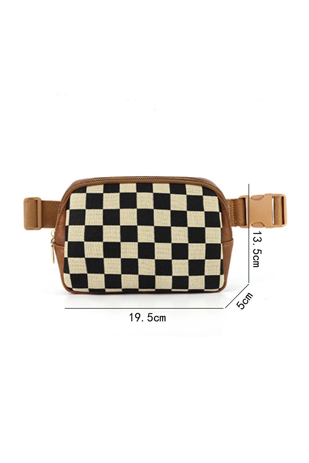 Coffee Faux Leather Checkered Patchwork Crossbody Bag - MAD RUFFI