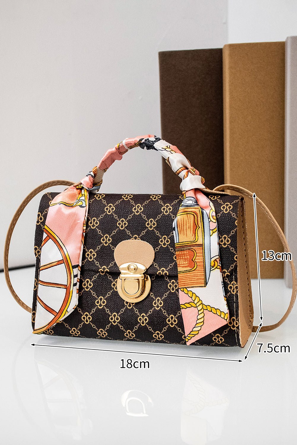 Coffee Geometric Pattern Ribbon Decor PU Leather Bag - MAD RUFFI