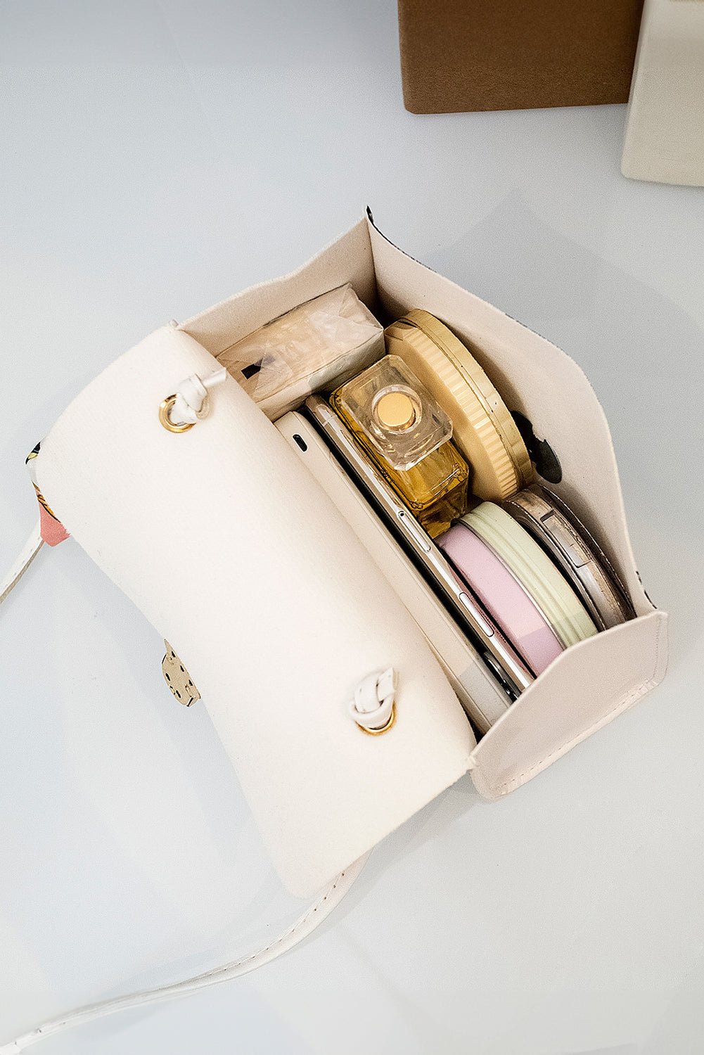 Coffee Geometric Pattern Ribbon Decor PU Leather Bag - MAD RUFFI