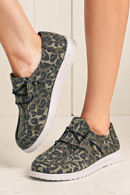 Coffee Lace-up Decor Leopard Canvas Shoes - Coffee / 37 - Sneakers