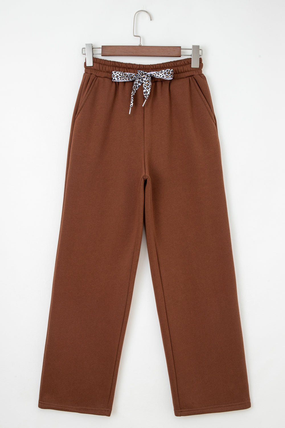 Coffee Leopard Drawstring Winter Fleece Pants - MAD RUFFI