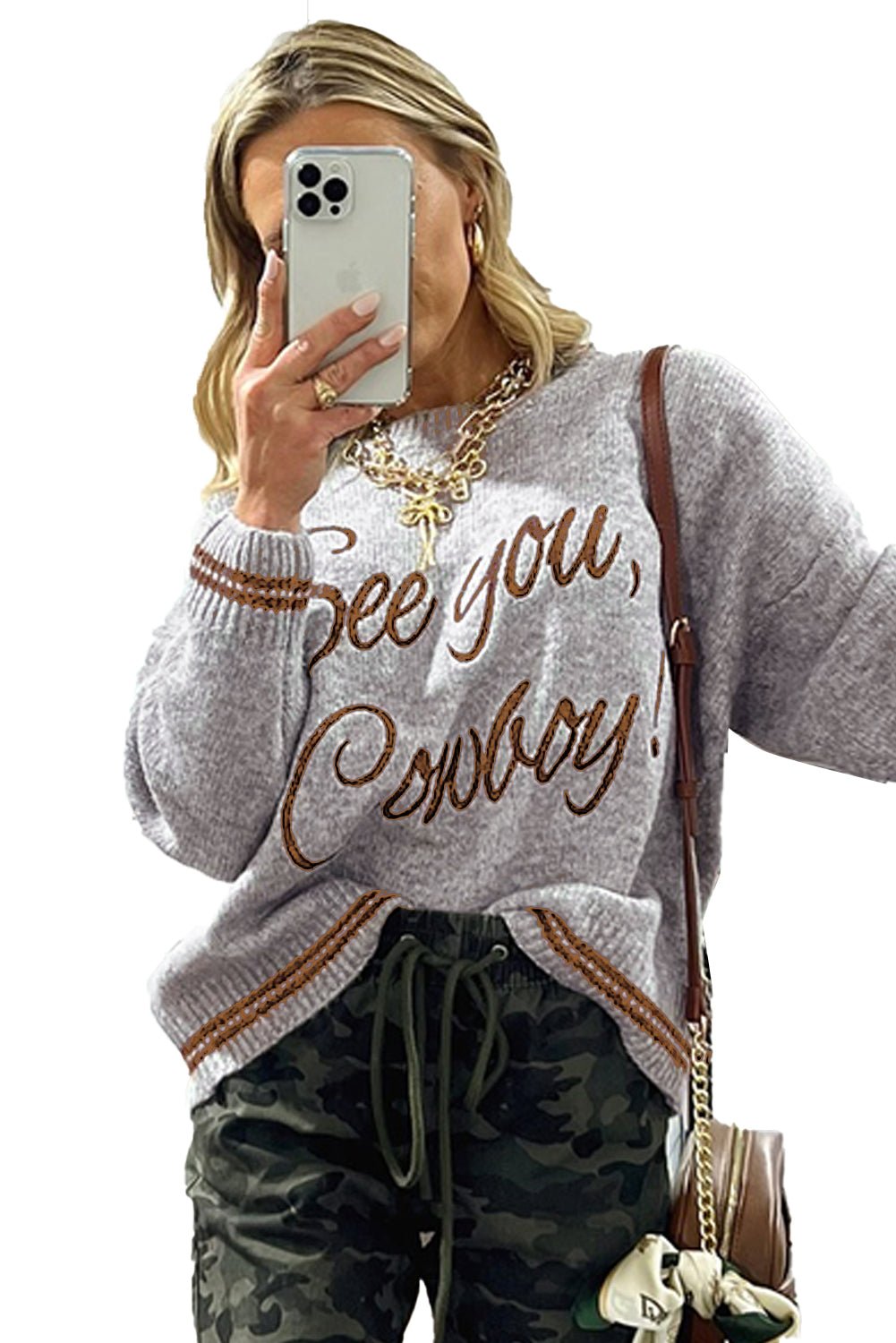 Coffee Letter Embroidered Graphic Sweater - MAD RUFFI