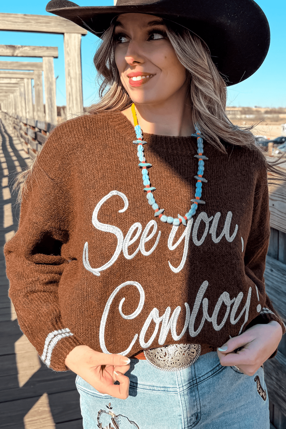 Coffee Letter Embroidered Graphic Sweater - MAD RUFFI