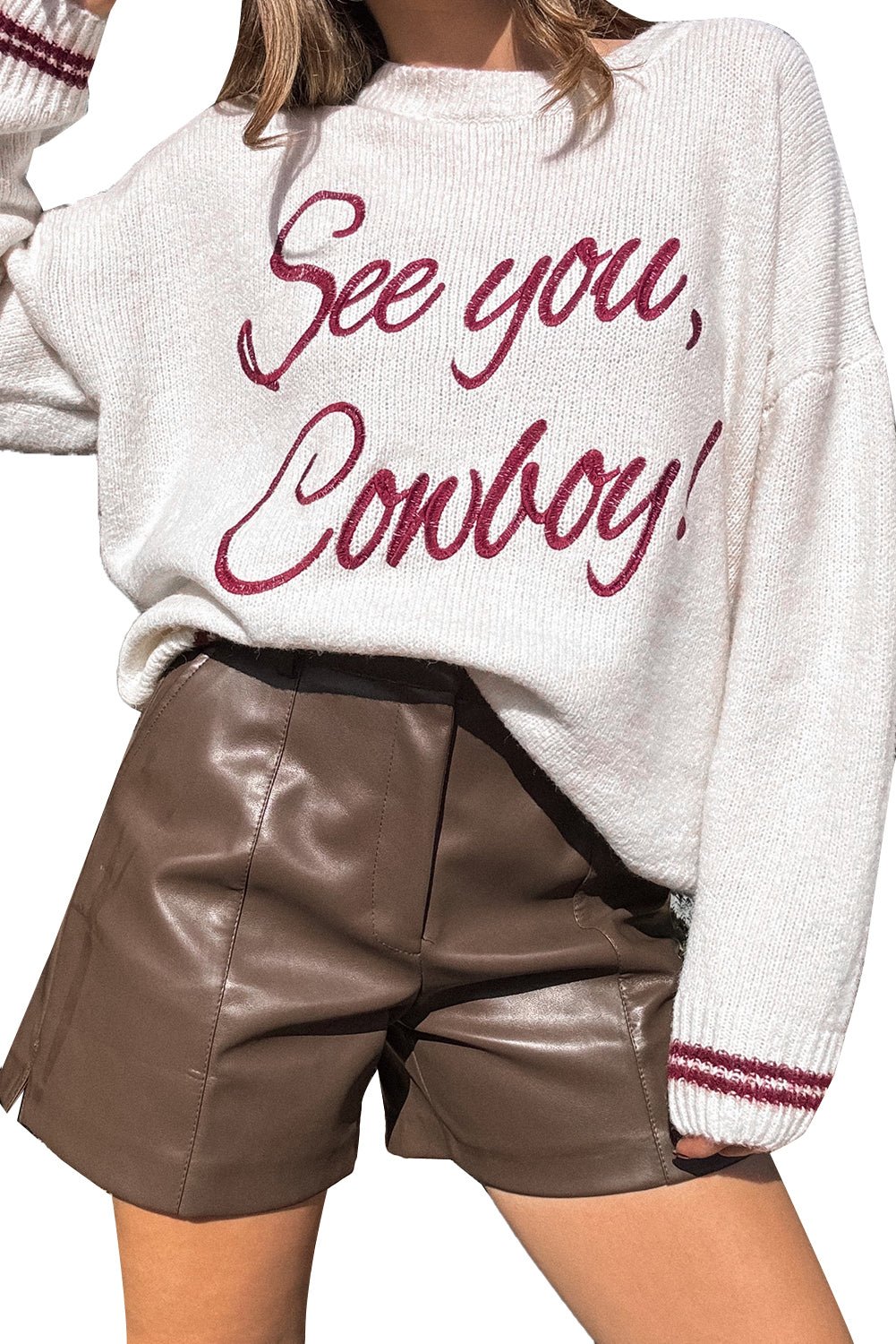 Coffee Letter Embroidered Graphic Sweater - MAD RUFFI