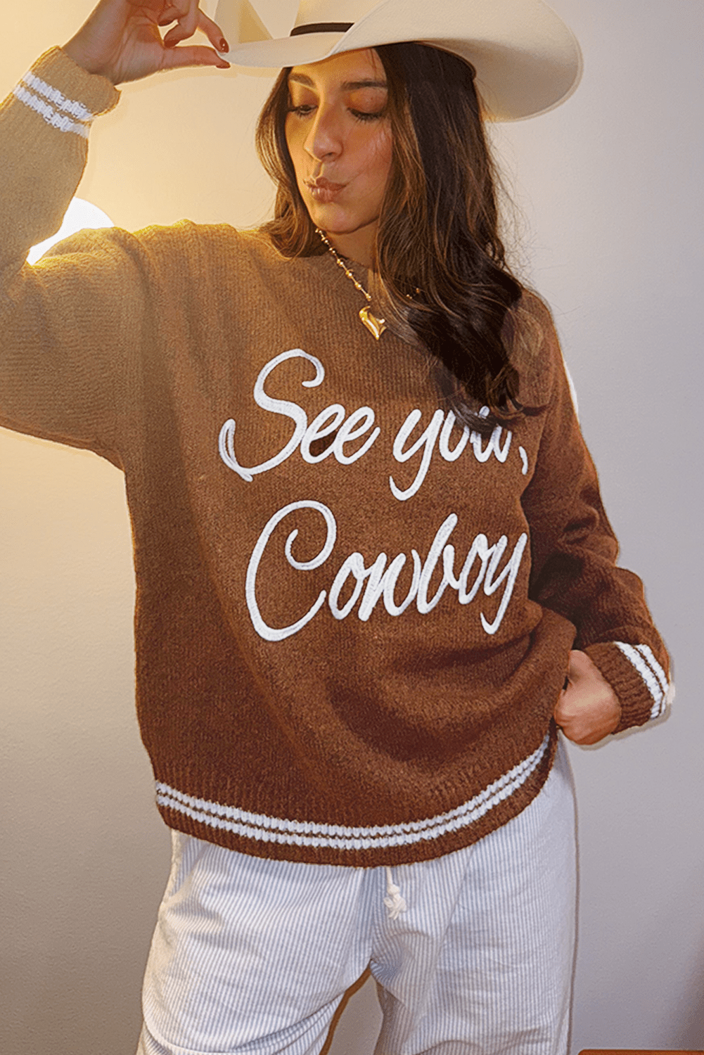 Coffee Letter Embroidered Graphic Sweater - MAD RUFFI