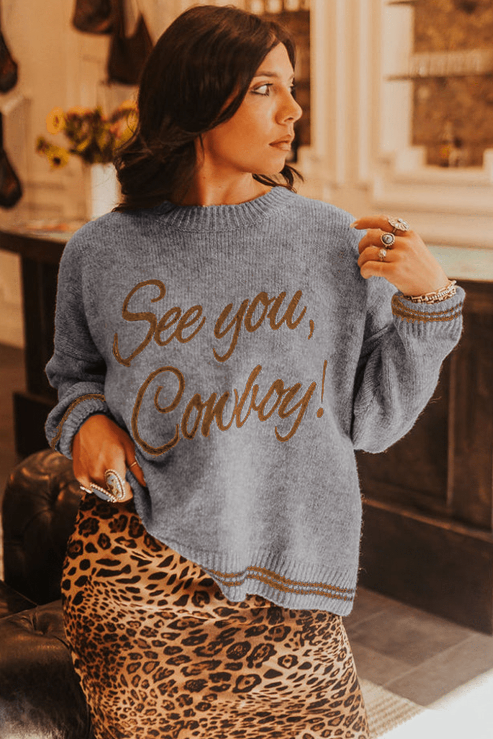 Coffee Letter Embroidered Graphic Sweater - MAD RUFFI