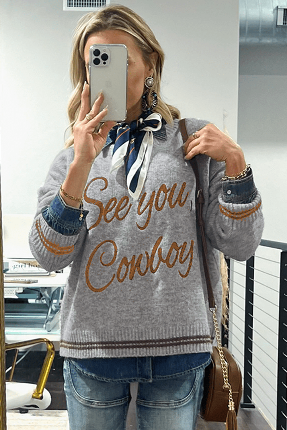 Coffee Letter Embroidered Graphic Sweater - MAD RUFFI