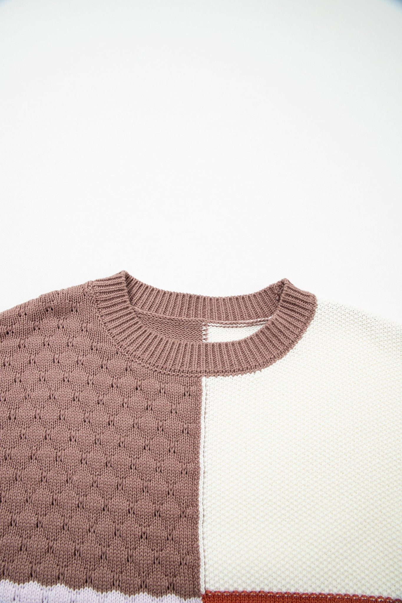 Coffee Mix Texture Colorblock Knit Baggy Sweater - MAD RUFFI