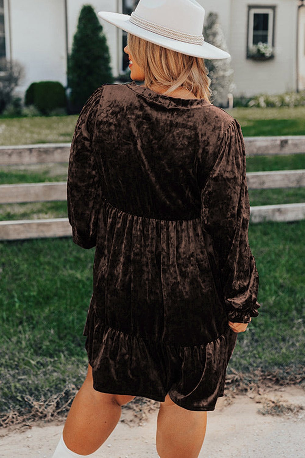 Coffee Plus Size Velvet Babydoll Mini Dress - MAD RUFFI