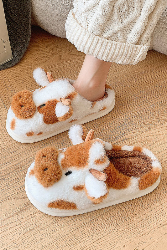 Coffee Plush Cartoon Cow Thermal Home Slippers - MAD RUFFI