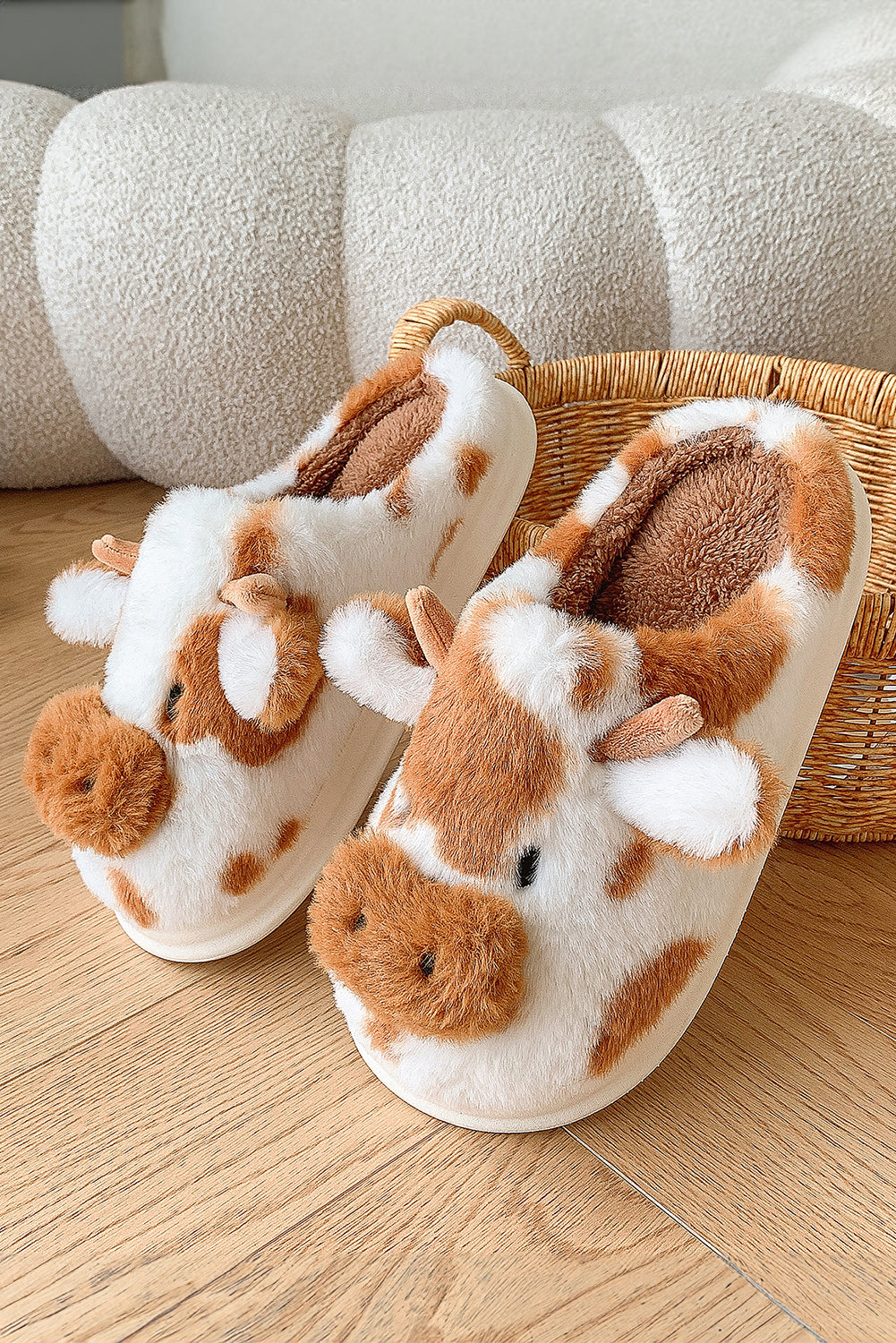 Coffee Plush Cartoon Cow Thermal Home Slippers - MAD RUFFI