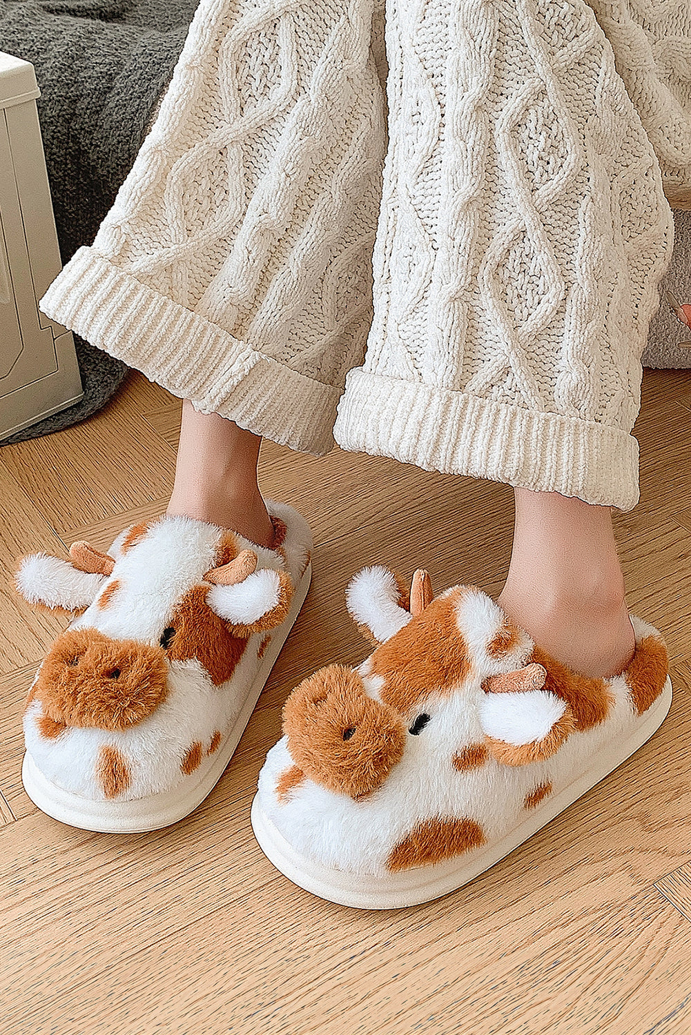 Coffee Plush Cartoon Cow Thermal Home Slippers - MAD RUFFI