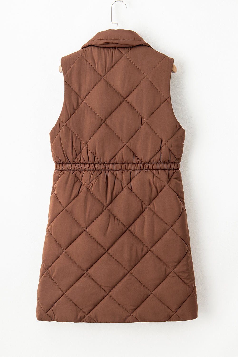 Coffee Puffer Quilted Stand Collar Pocketed Vest Coat - MAD RUFFI