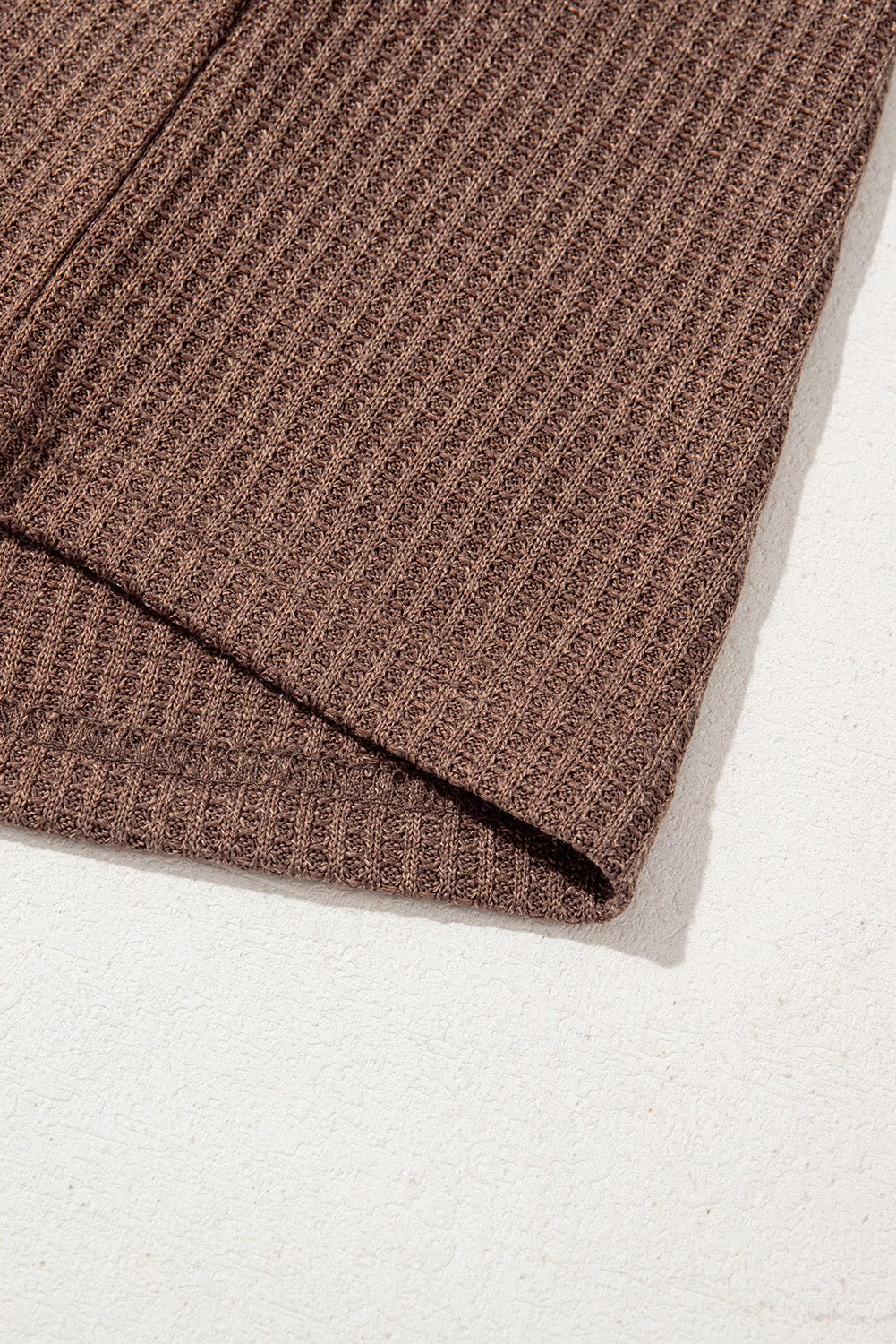 Coffee Ruffle Floral Sleeve Patchwork Waffle Top - MAD RUFFI