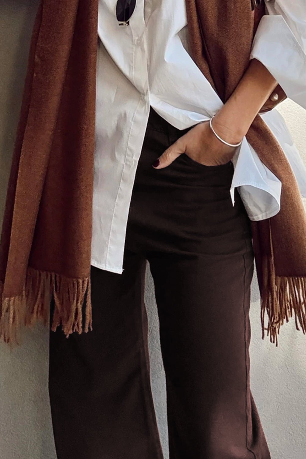 Coffee Solid Color Loose Straight High Waist Jeans - MAD RUFFI