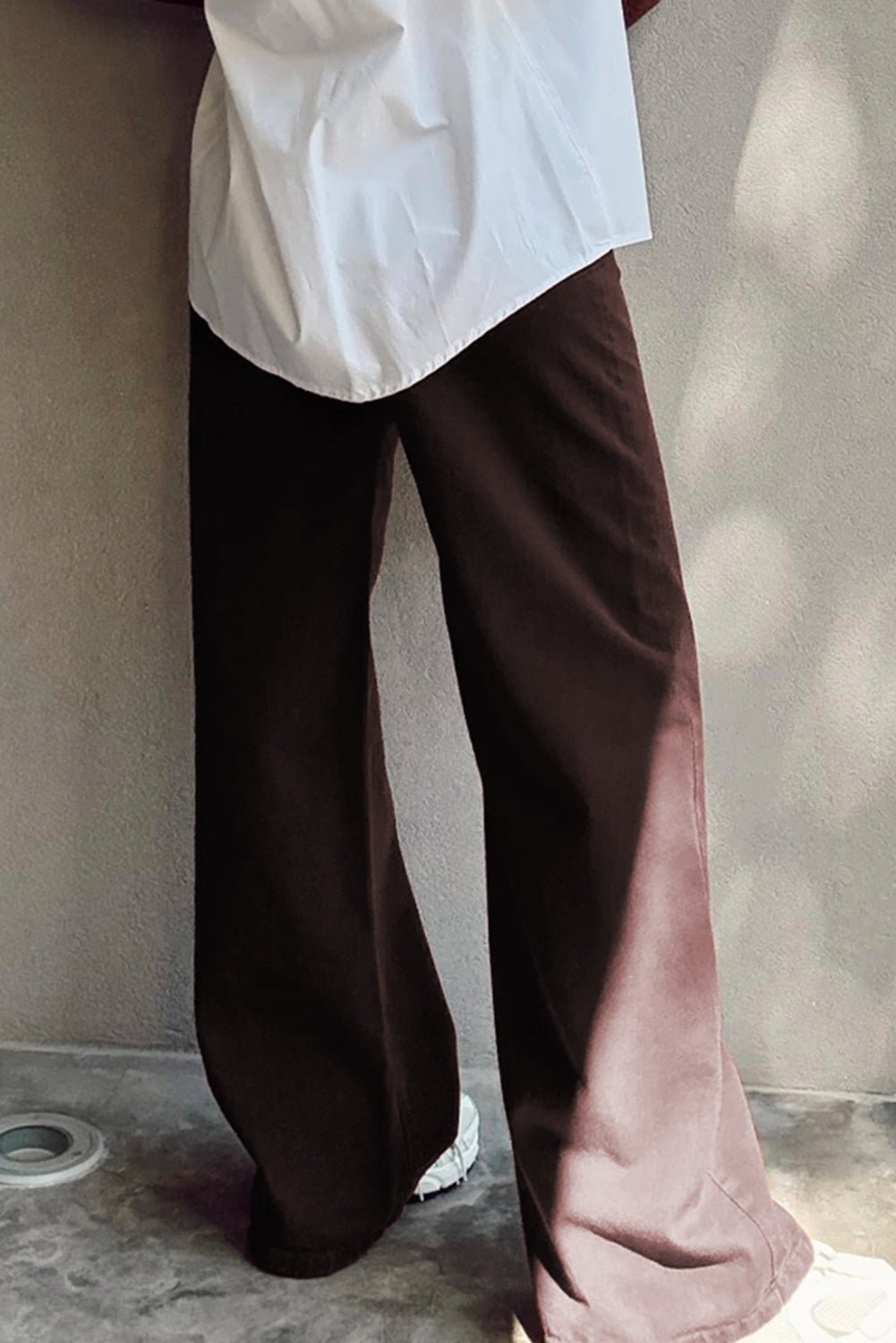 Coffee Solid Color Loose Straight High Waist Jeans - MAD RUFFI