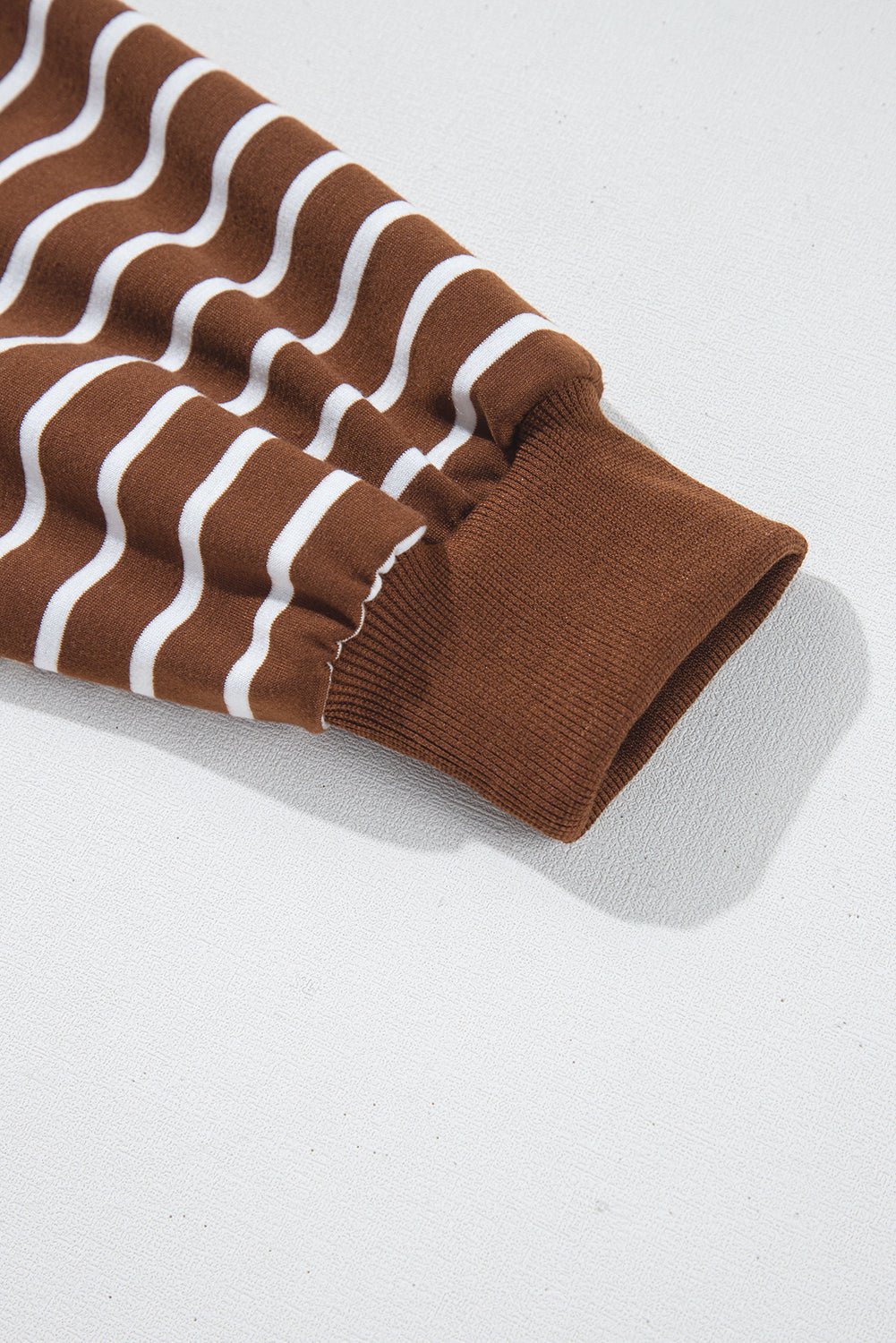 Coffee Striped Long Sleeve Round Neck Loose Fit Sweatshirt - MAD RUFFI