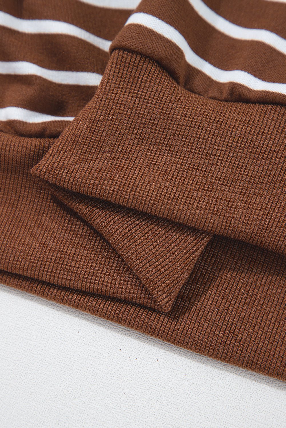 Coffee Striped Long Sleeve Round Neck Loose Fit Sweatshirt - MAD RUFFI