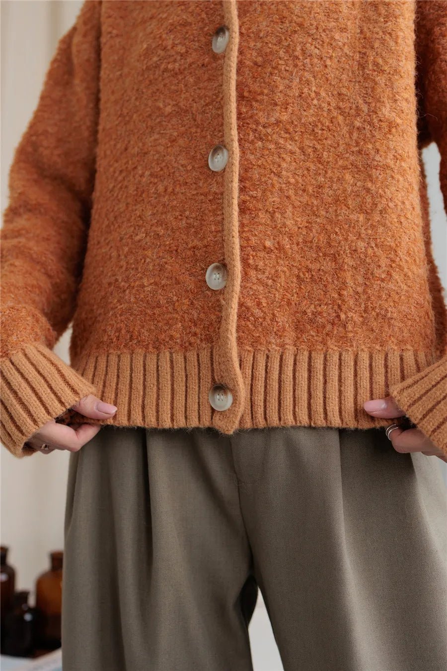 Collared Neck Button Down Long Sleeve Cardigan - MAD RUFFI