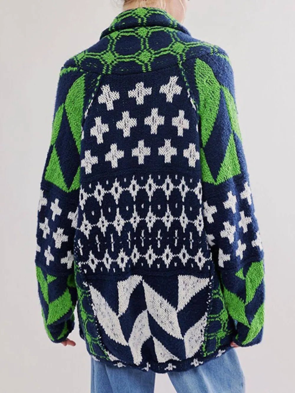 Collared Neck Long Sleeve Cardigan - MAD RUFFI