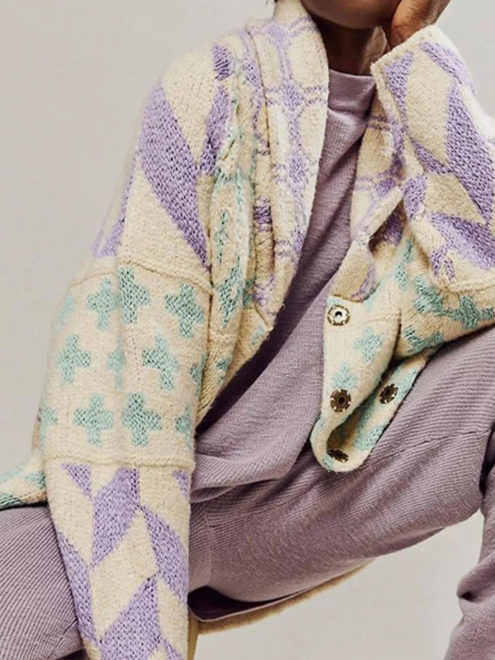 Collared Neck Long Sleeve Cardigan - MAD RUFFI