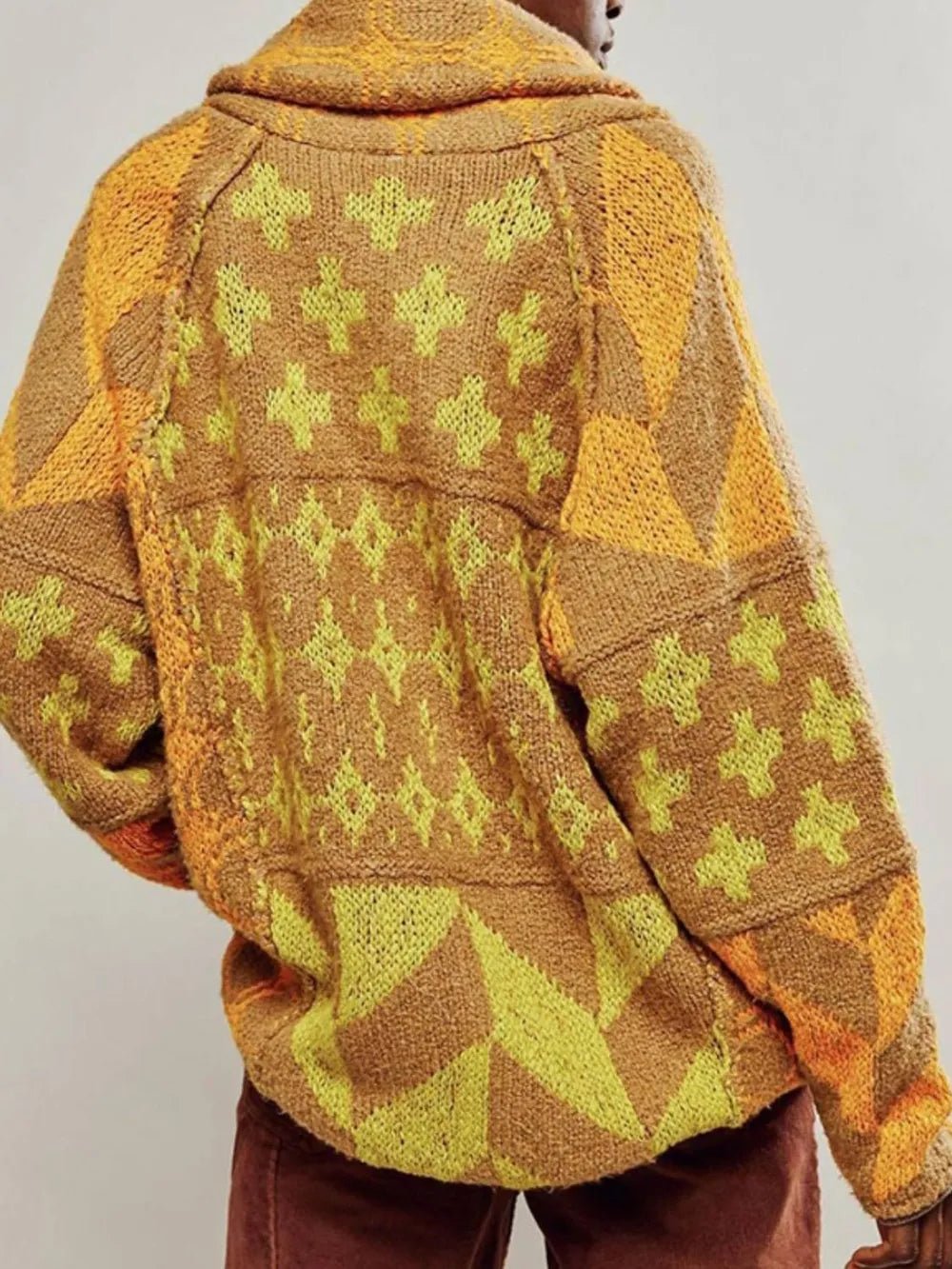 Collared Neck Long Sleeve Cardigan - MAD RUFFI