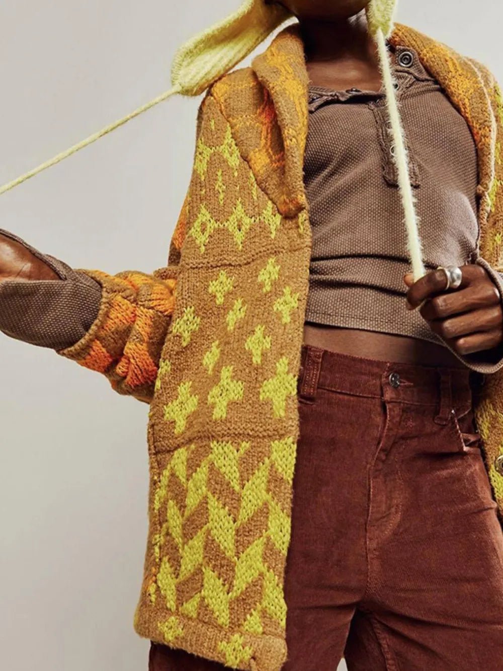 Collared Neck Long Sleeve Cardigan - MAD RUFFI