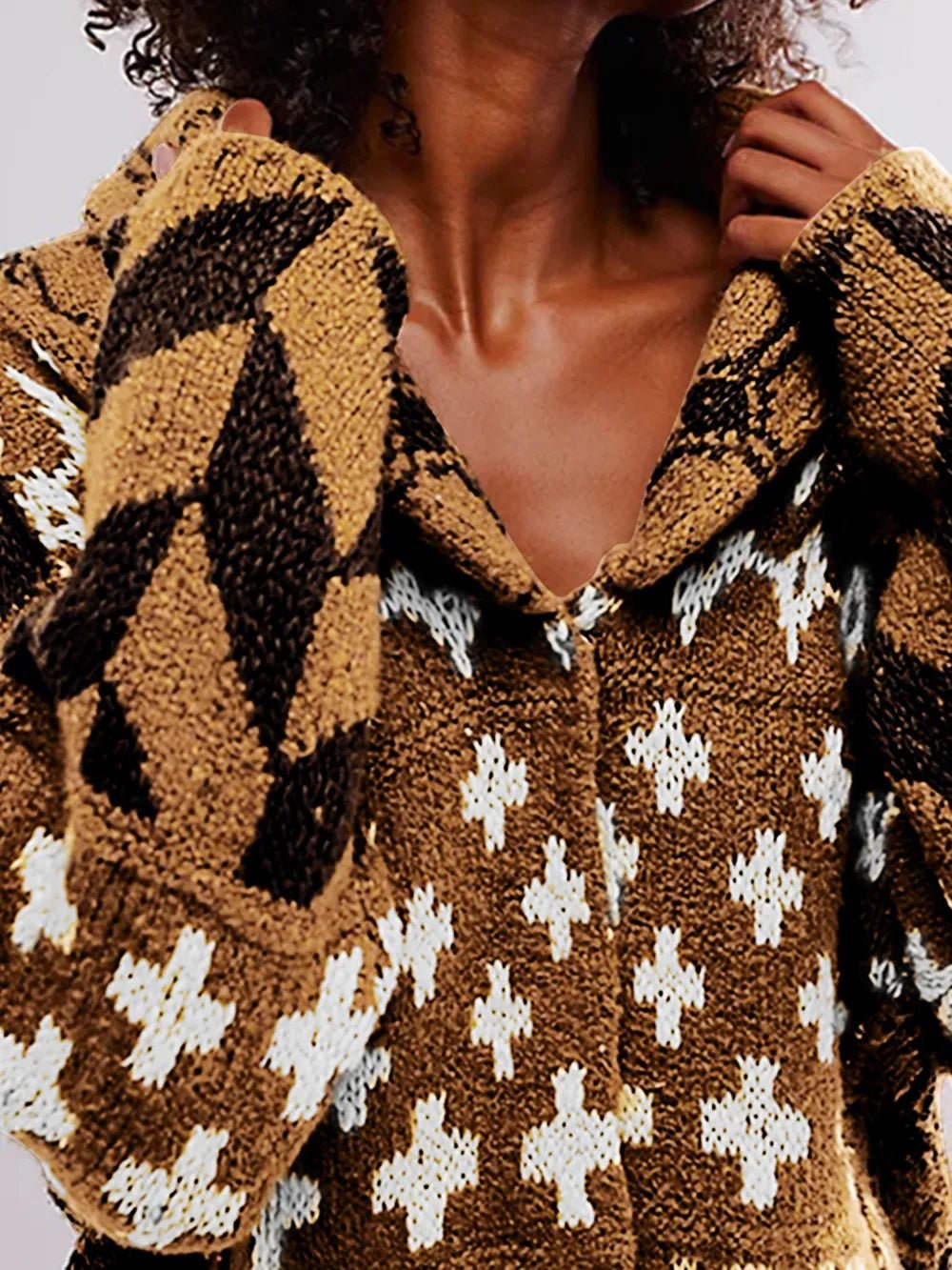 Collared Neck Long Sleeve Cardigan - MAD RUFFI