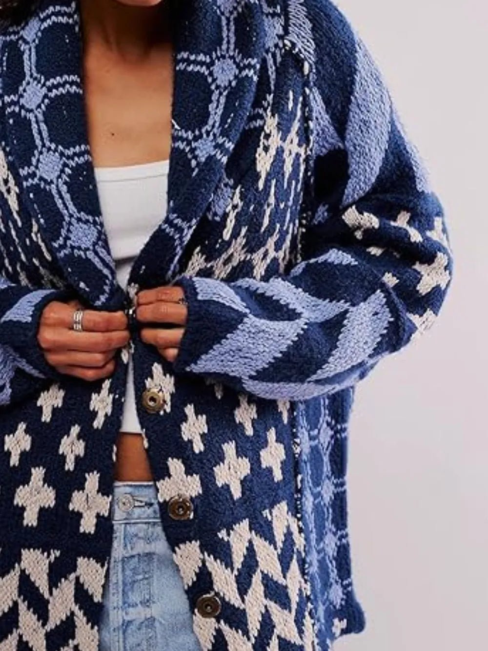 Collared Neck Long Sleeve Cardigan - MAD RUFFI