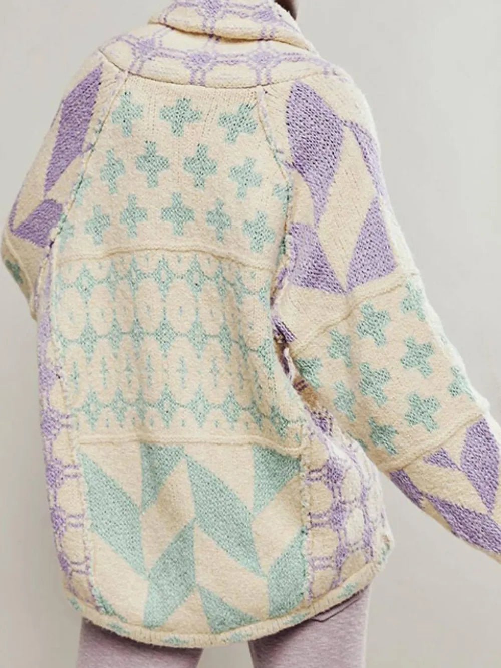 Collared Neck Long Sleeve Cardigan - MAD RUFFI