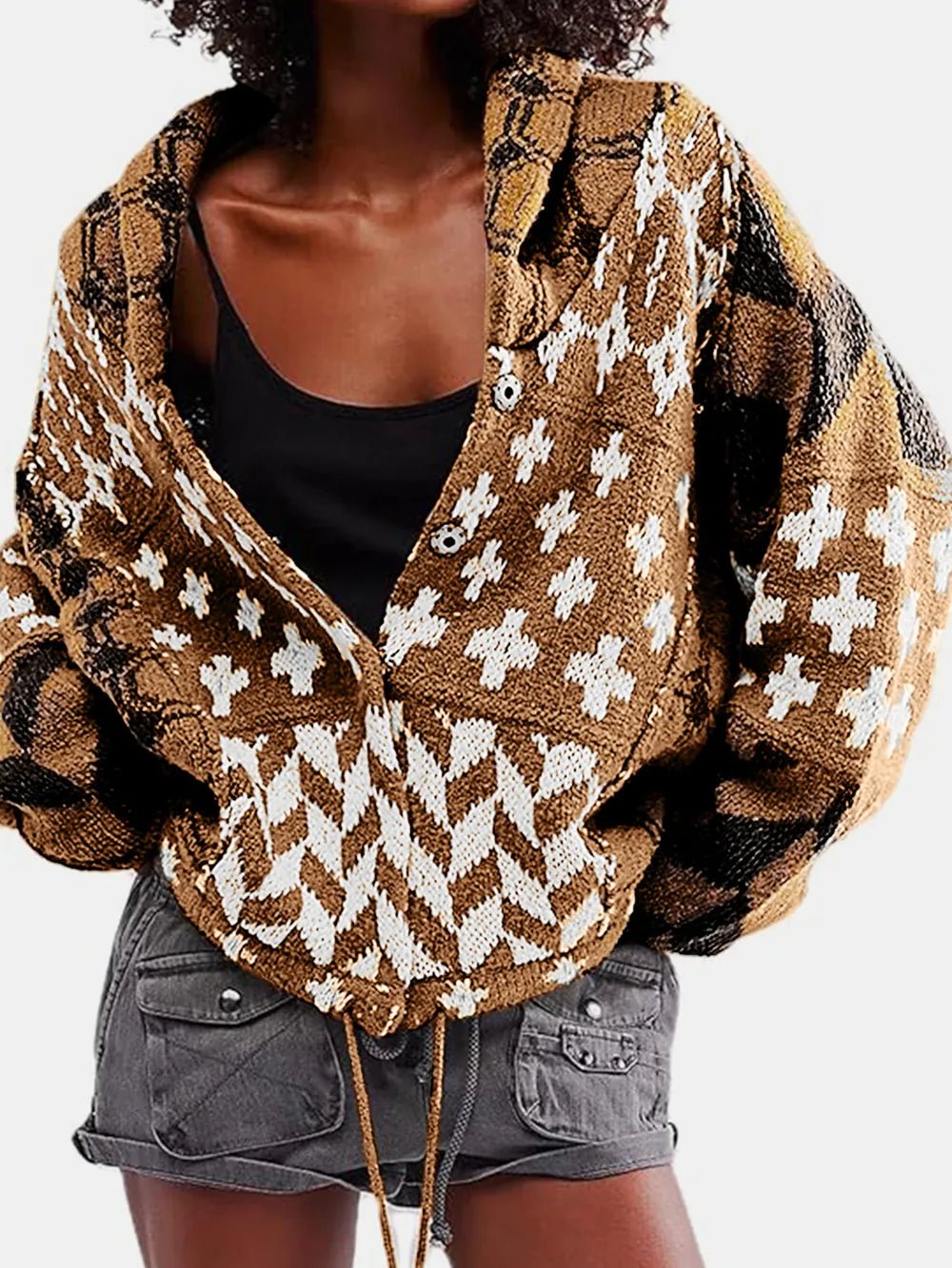 Collared Neck Long Sleeve Cardigan - MAD RUFFI