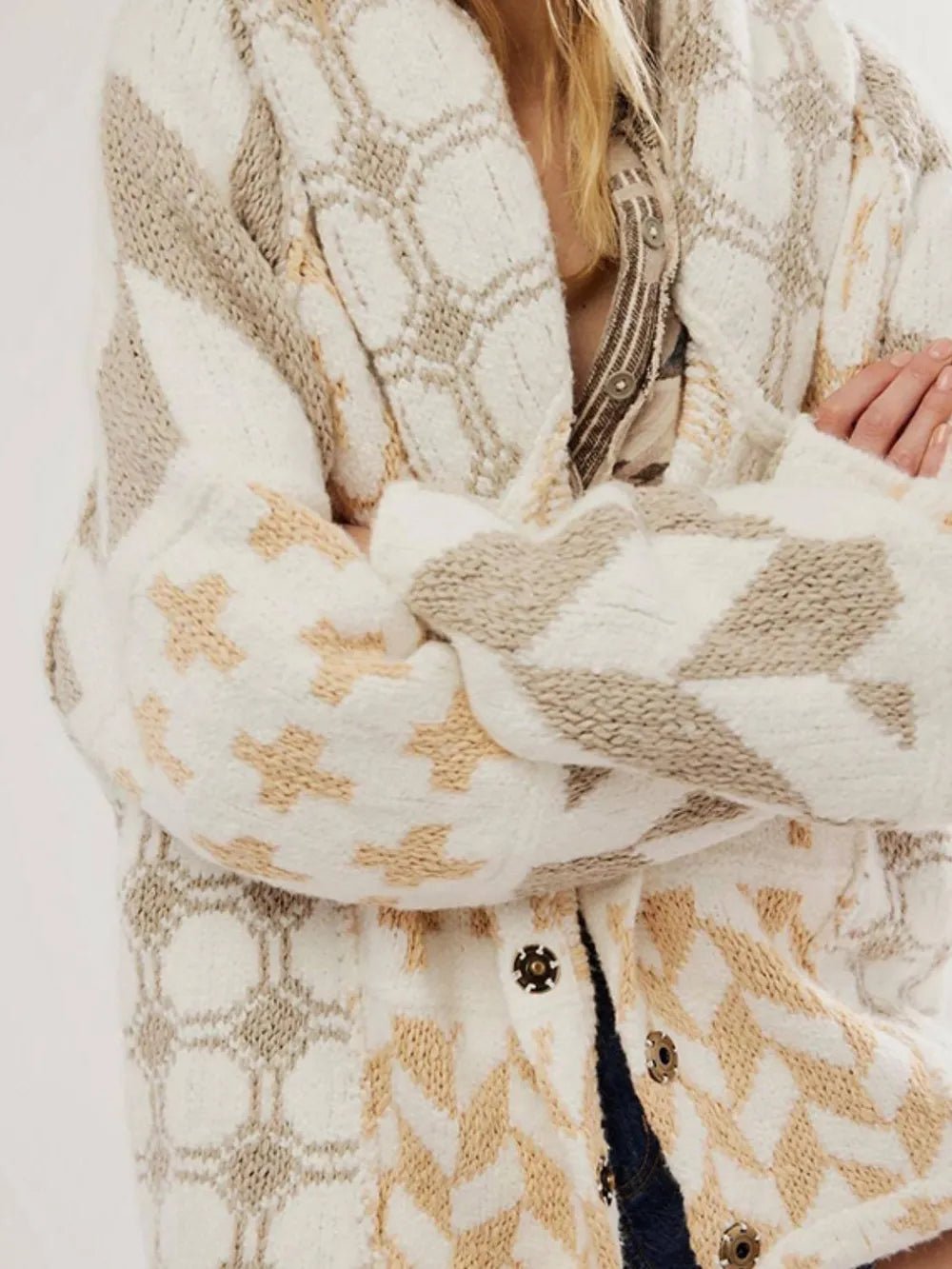 Collared Neck Long Sleeve Cardigan - MAD RUFFI