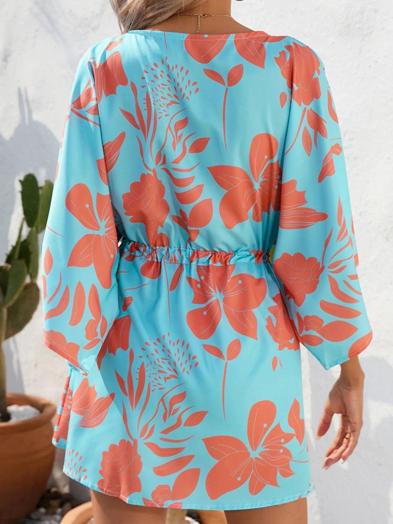 Color Block Drawstring Waist Button Up Dress - MAD RUFFI