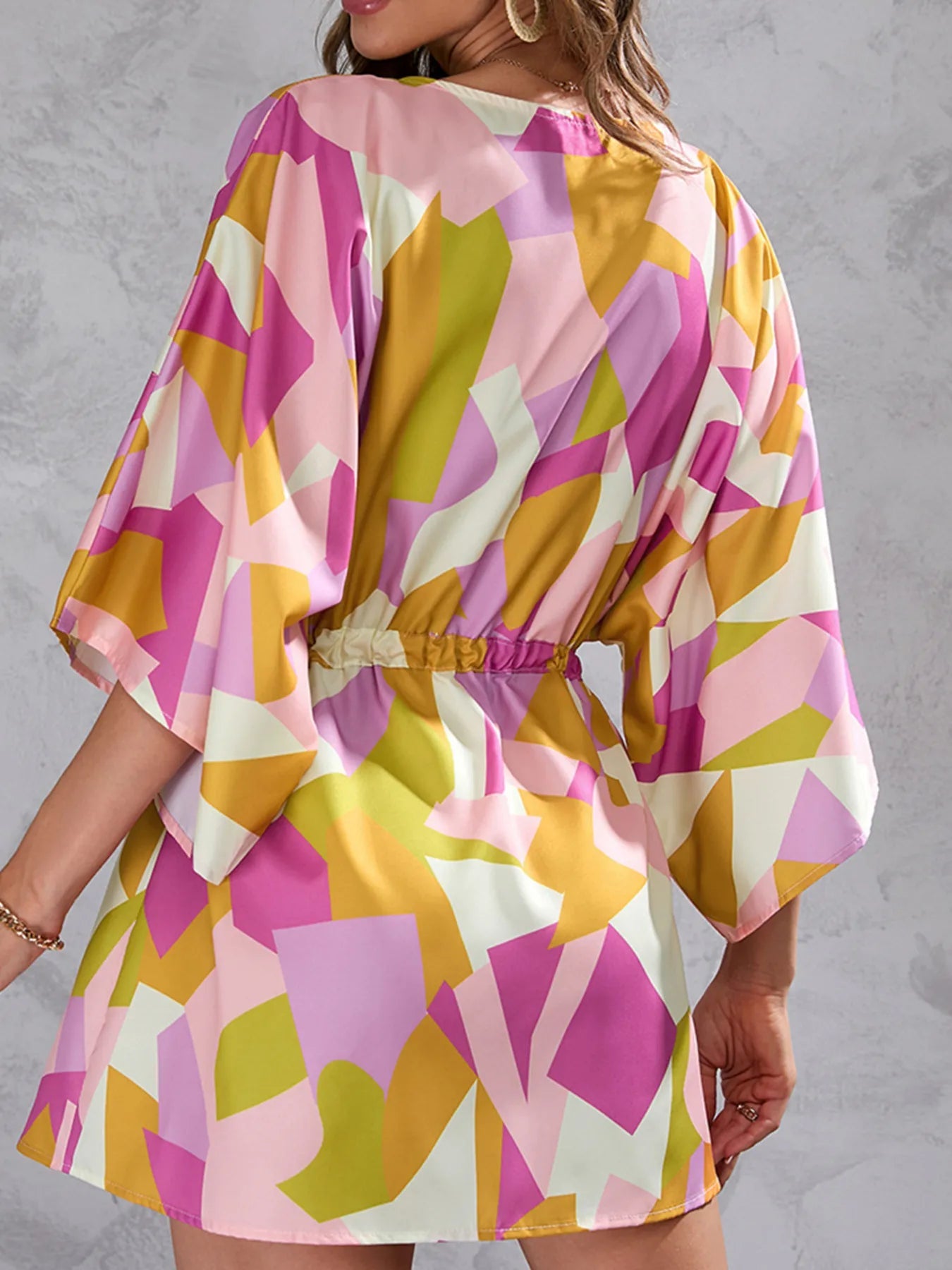 Color Block Drawstring Waist Button Up Dress - MAD RUFFI