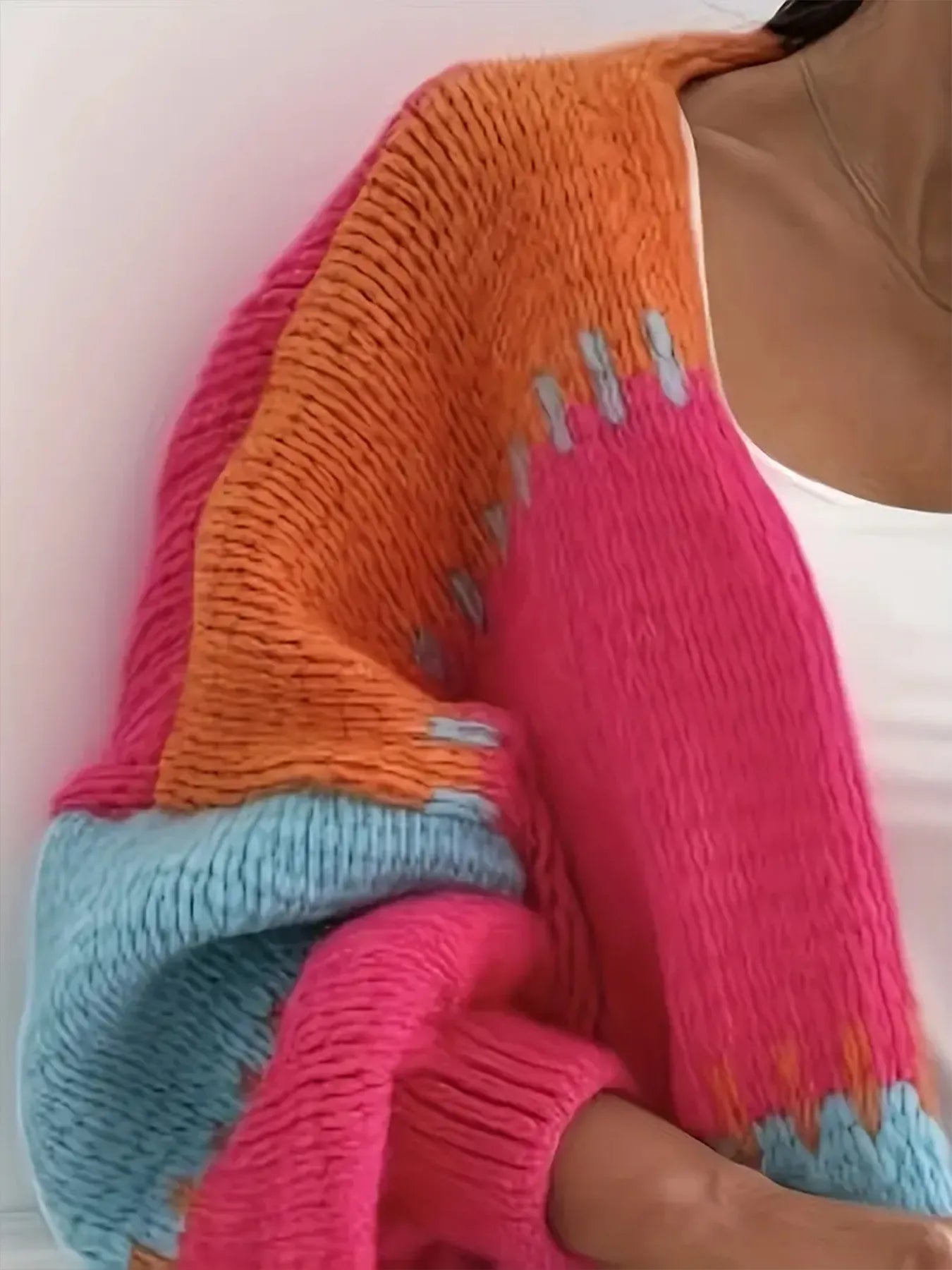 Color Block Drop Shoulder Cardigan - MAD RUFFI