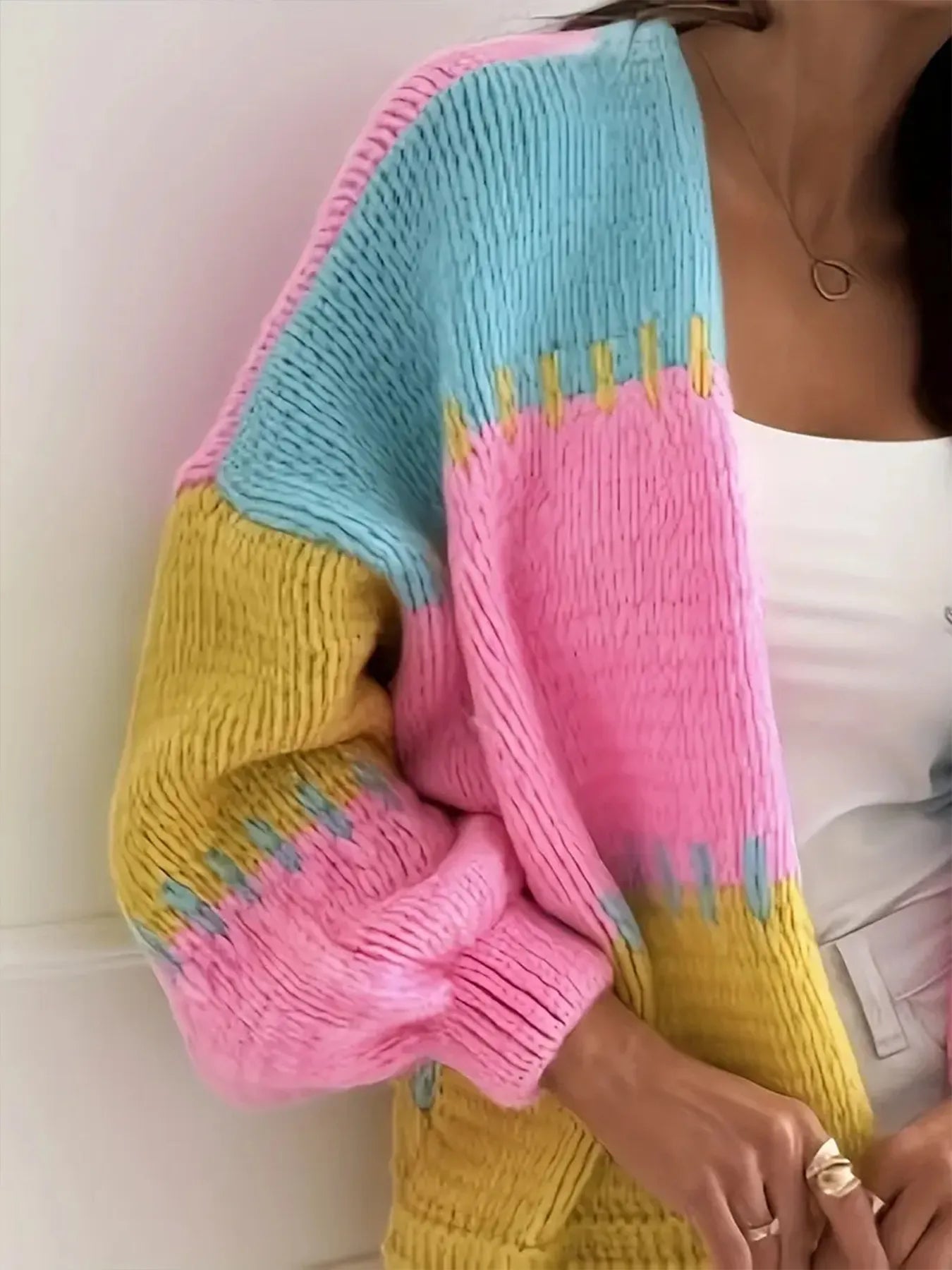 Color Block Drop Shoulder Cardigan - MAD RUFFI