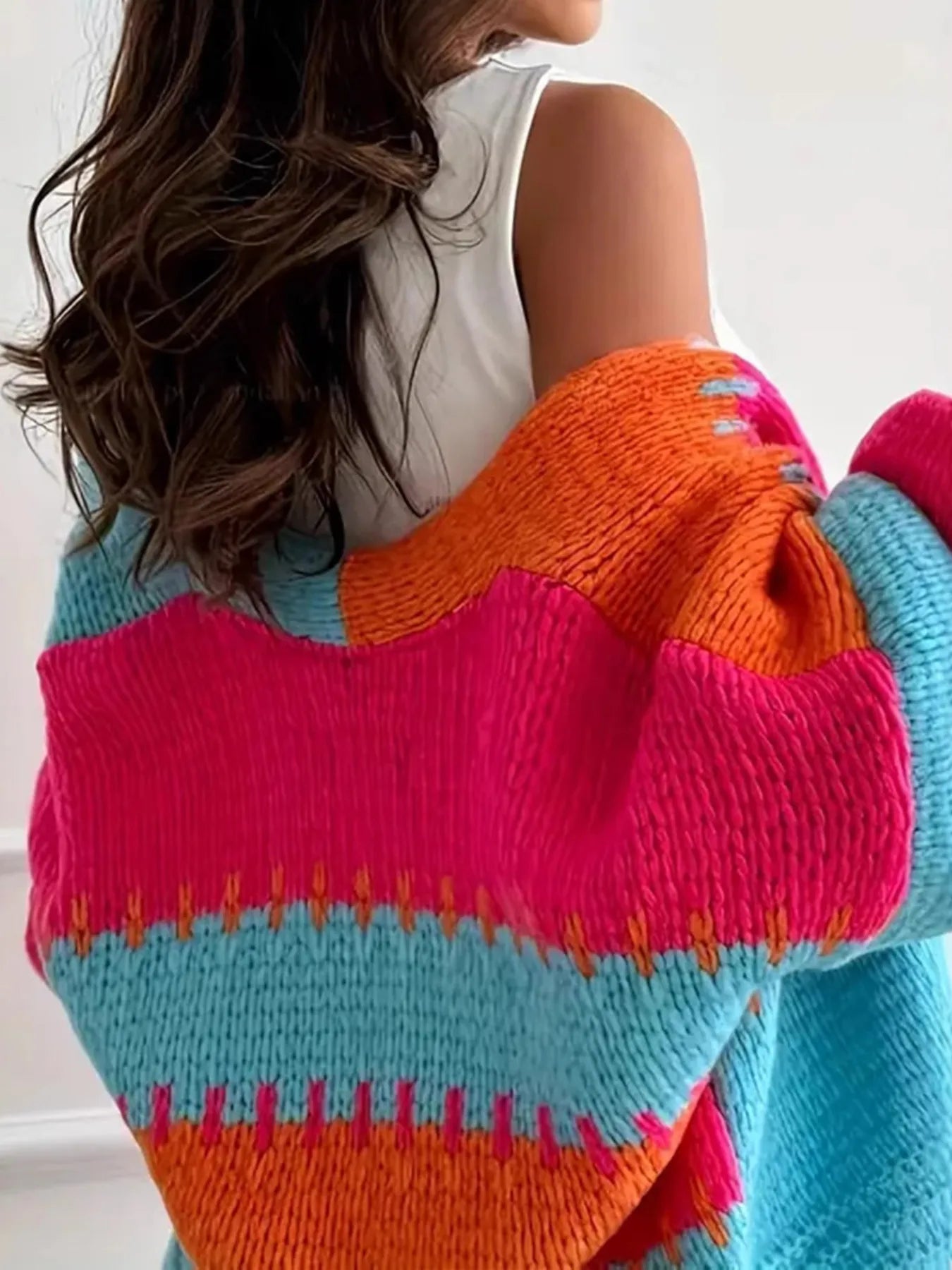 Color Block Drop Shoulder Cardigan - MAD RUFFI