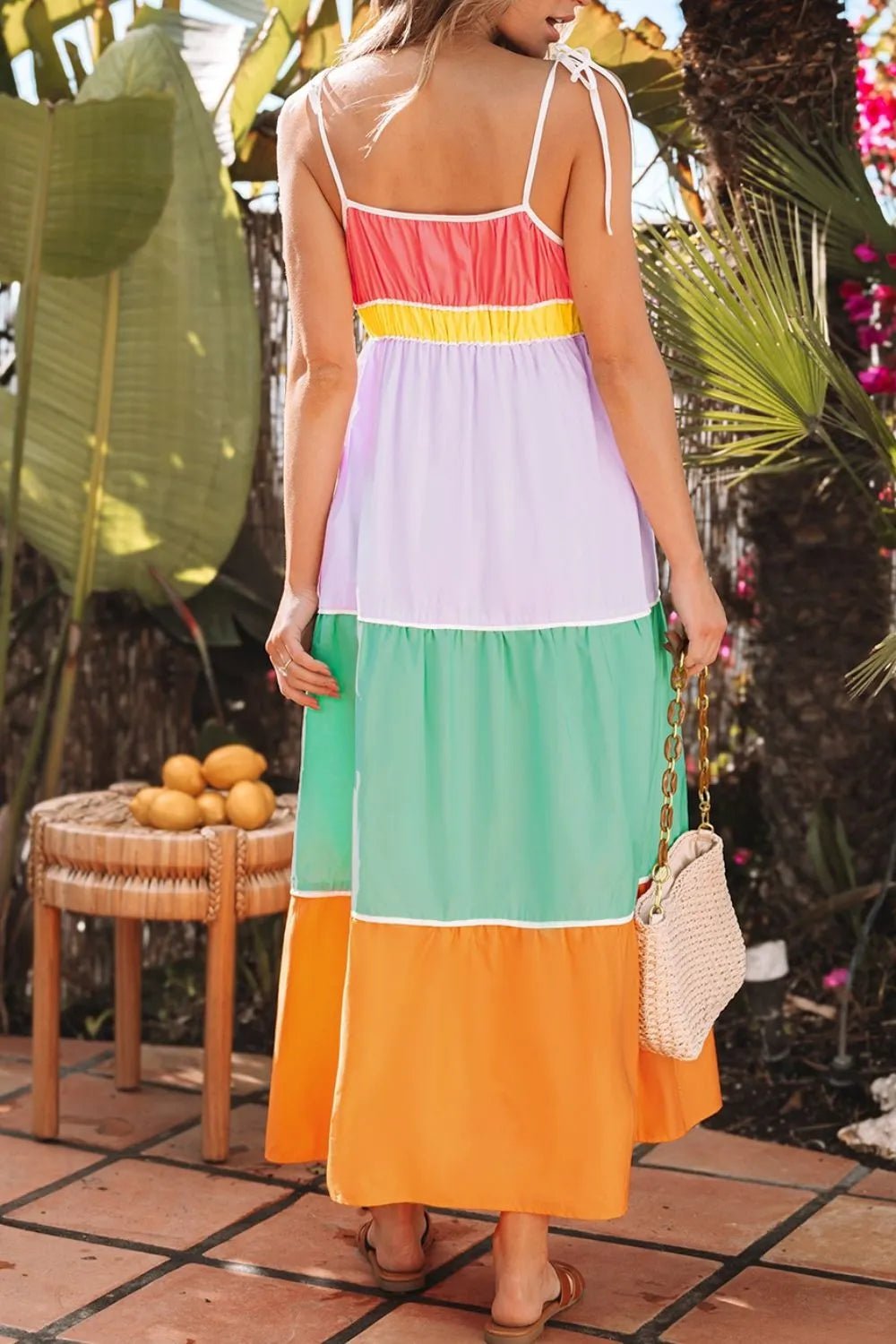 Color Block Flowy Tiered Maxi Dress with Pockets - MAD RUFFI