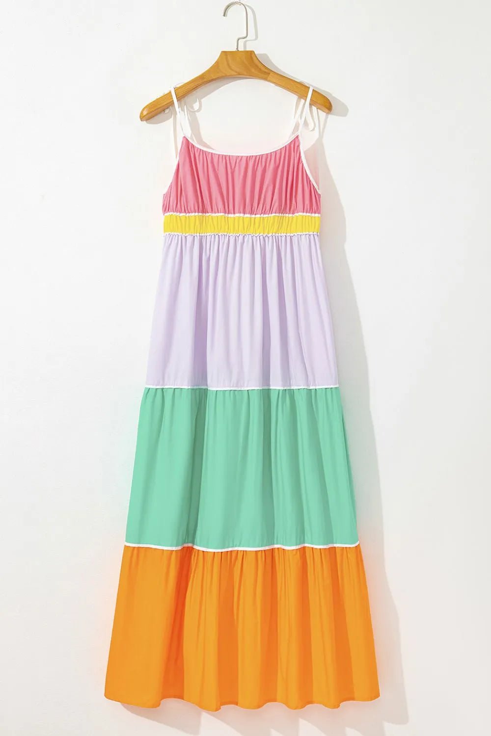 Color Block Flowy Tiered Maxi Dress with Pockets - MAD RUFFI
