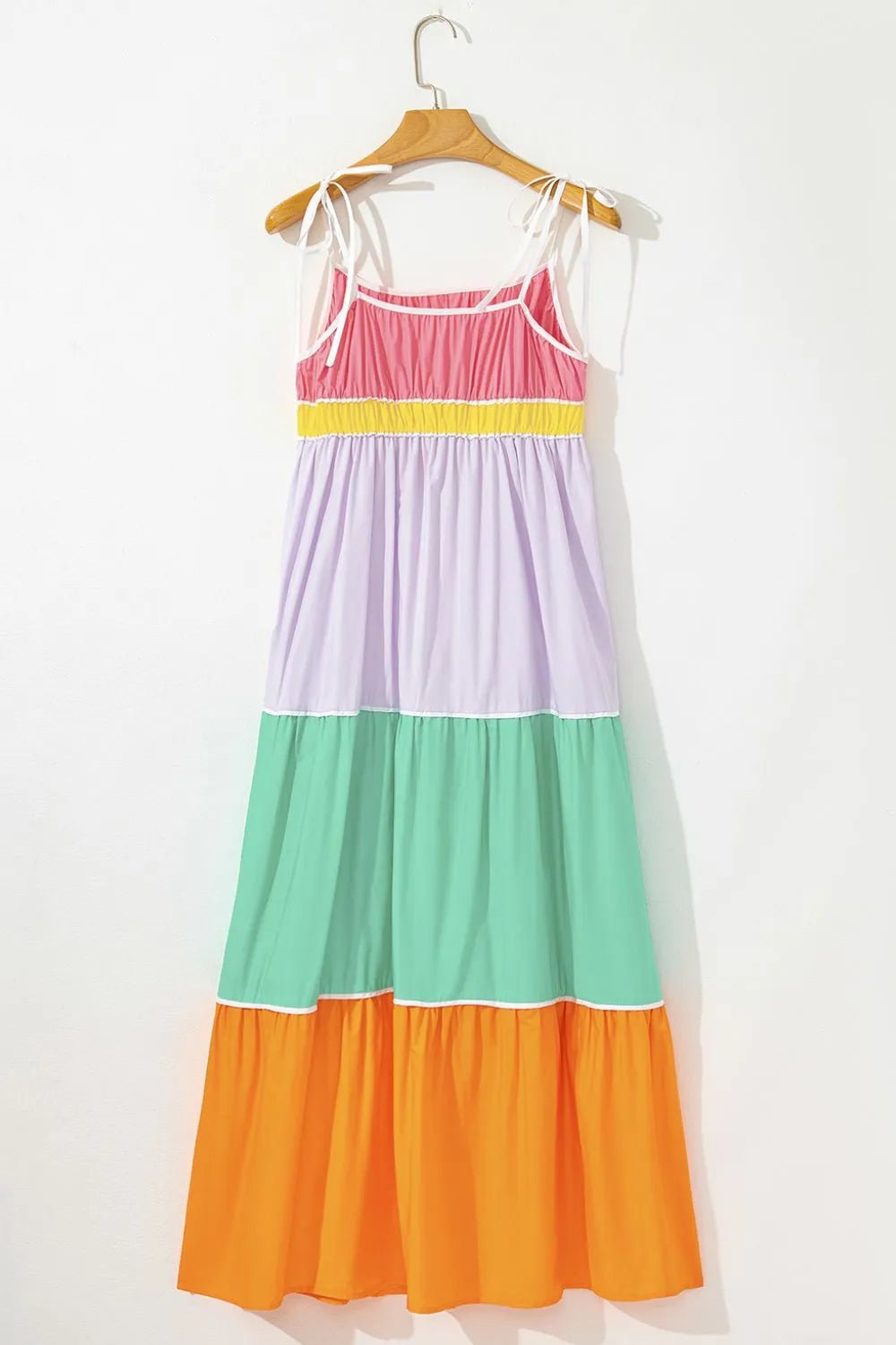 Color Block Flowy Tiered Maxi Dress with Pockets - MAD RUFFI