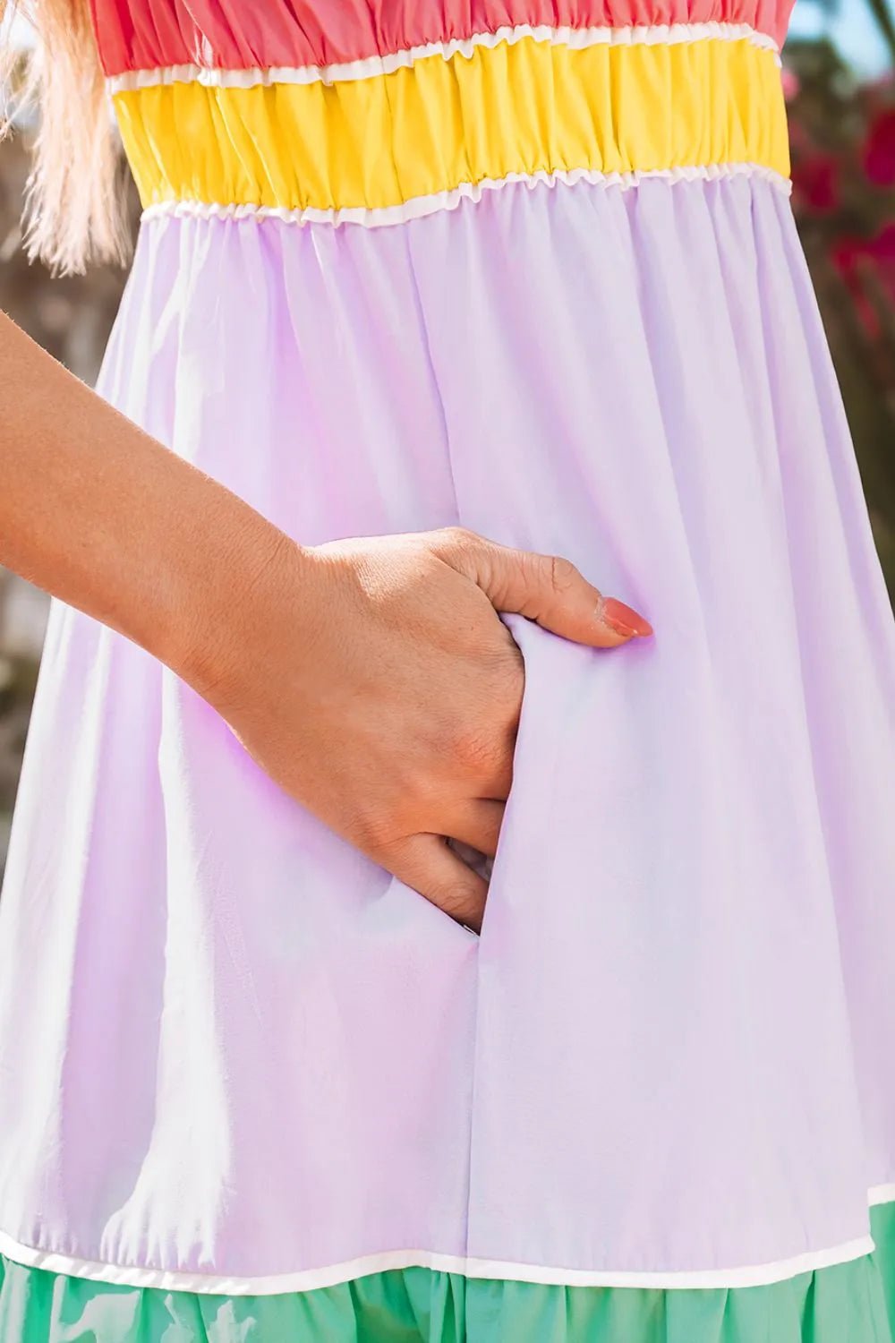 Color Block Flowy Tiered Maxi Dress with Pockets - MAD RUFFI