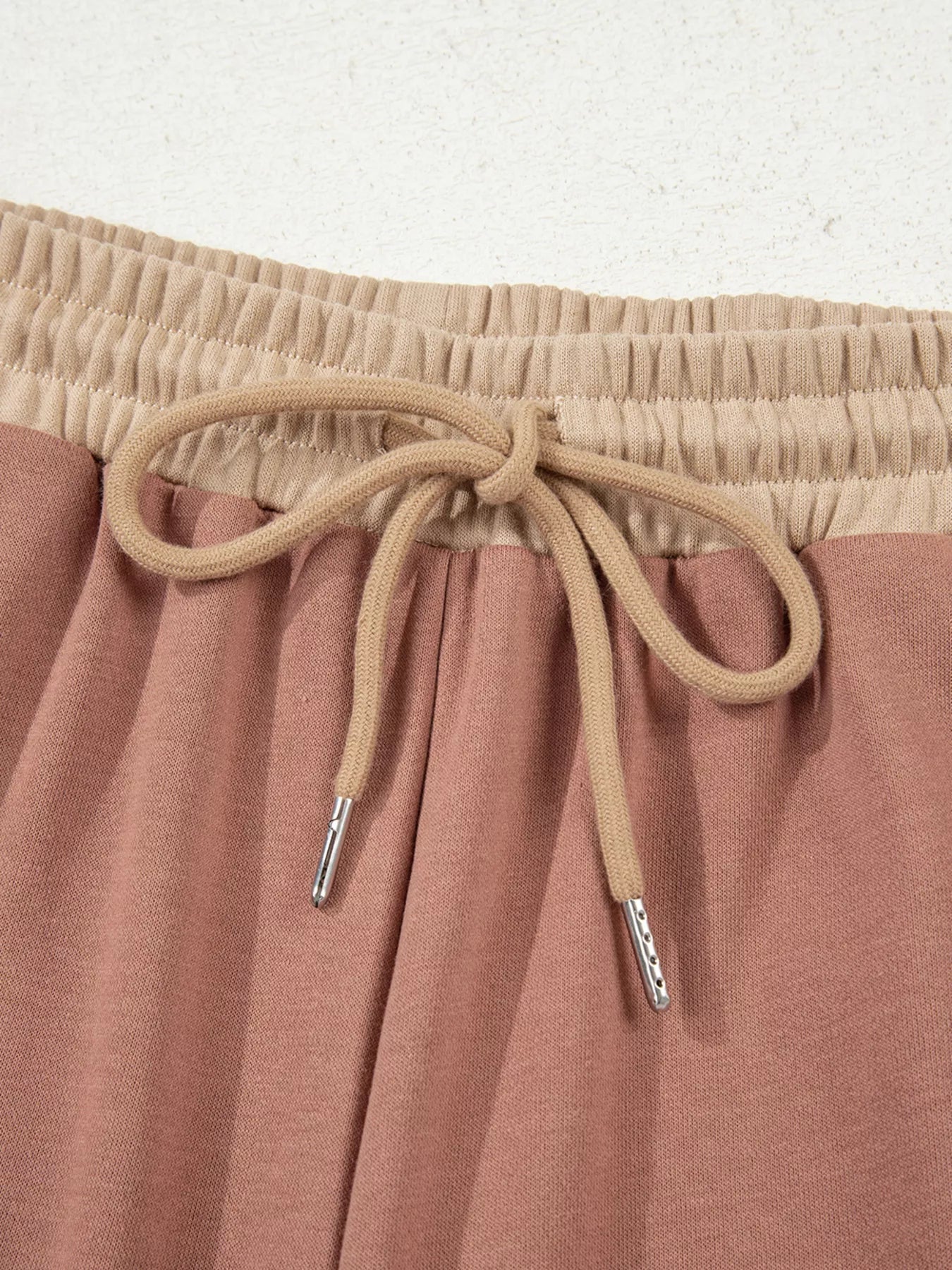 Color Block Long Sleeve Crop Top Drawstring Pant Set - MAD RUFFI